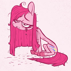 Size: 1950x1969 | Tagged: safe, artist:jimmyjamno1, imported from derpibooru, pinkie pie, earth pony, crying, emaciated, pinkamena diane pie, sad, sitting, skinny, solo, straight mane, thin, unshorn fetlocks