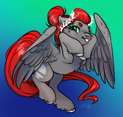 Size: 2471x2338 | Tagged: safe, artist:opalacorn, imported from derpibooru, oc, oc only, oc:void, pegasus, pony, cute, female, gradient background, grin, hoof on chin, mare, nose piercing, nose ring, ocbetes, pegasus oc, piercing, smiling, solo, spread wings, unshorn fetlocks, wings