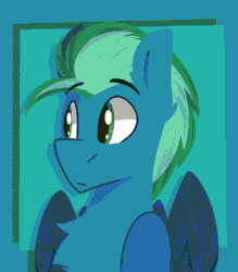 Size: 1120x1280 | Tagged: safe, artist:modularpon, imported from derpibooru, oc, oc only, pegasus, pony, animated, chest fluff, ear fluff, eyebrows, eyebrows visible through hair, gif, green background, looking at you, pegasus oc, simple background, solo, spread wings, wings