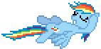 Size: 142x70 | Tagged: safe, artist:botchan-mlp, imported from derpibooru, rainbow dash, pegasus, pony, animated, backwards cutie mark, desktop ponies, eyes closed, female, flapping wings, flying, gif, grin, mare, pixel art, simple background, smiling, solo, sprite, swimming, transparent background, wings