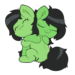 Size: 1400x1400 | Tagged: safe, artist:kumakum, imported from derpibooru, oc, oc only, oc:filly anon, earth pony, pony, :3, cute, duo, earth pony oc, eyes closed, female, filly, happy, hug, simple background, transparent background, wholesome