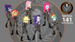 Size: 1920x1080 | Tagged: safe, artist:edy_january, artist:gmaplay, imported from derpibooru, applejack, fluttershy, pinkie pie, rainbow dash, rarity, sci-twi, sunset shimmer, twilight sparkle, human, equestria girls, equestria girls series, ammunition belt, angry, ar-15, armor, assault rifle, beretta, body armor, boots, call of duty, call of duty: modern warfare 2, clothes, cowboy hat, geode of empathy, geode of fauna, geode of shielding, geode of sugar bombs, geode of super speed, geode of super strength, geode of telekinesis, grenade launcher, gun, handgun, hat, humane five, humane seven, humane six, link, link in description, logo, m16, m249, m4a1, machine gun, magical geodes, marine, marines, military, military uniform, pistol, revolver, rifle, shoes, sniper rifle, soldier, soldiers, special forces, tactical squad, team, uniform, united states, usmc, vector used, weapon