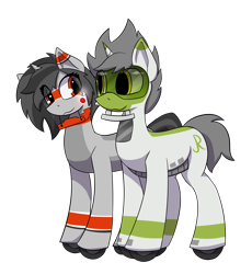 Size: 2000x2176 | Tagged: safe, artist:monycaalot, derpibooru exclusive, imported from derpibooru, oc, oc only, oc:greenline, oc:loopy, object pony, original species, pony, train pony, derpibooru community collaboration, 2023 community collab, female, male, simple background, train, transparent background