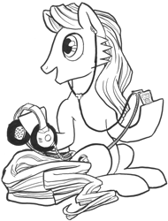 Size: 2279x3000 | Tagged: safe, artist:abronyaccount, derpibooru exclusive, imported from derpibooru, oc, oc only, oc:phrase turner, earth pony, derpibooru community collaboration, 2023 community collab, black and white, earbuds, earth pony oc, grayscale, headphones, high res, ink drawing, long mane, long mane male, long tail, male, monochrome, mp3 player, sideburns, simple background, sitting, smiling, solo, stallion, tail, traditional art, transparent background