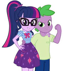 Size: 1807x2048 | Tagged: safe, artist:edy_january, artist:georgegarza01, imported from derpibooru, sci-twi, spike, twilight sparkle, human, equestria girls, equestria girls series, geode of telekinesis, human spike, humanized, ibispaint x, link, link in description, looking at you, magical geodes, older, older spike, simple background, smiling, touch, transparent background, vector used