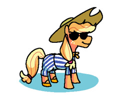 Size: 402x329 | Tagged: safe, artist:punkittdev, imported from derpibooru, applejack, earth pony, pony, benoit blanc, clothes, cowboy hat, female, glass onion, hat, knives out, simple background, solo, stetson, sunglasses, swimsuit, white background