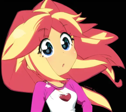 Size: 576x512 | Tagged: safe, editor:luckreza8, imported from derpibooru, sunset shimmer, human, equestria girls, :o, ai content, ai generated, anime, black background, female, generator:pinegraph, open mouth, simple background, solo