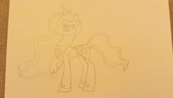 Size: 4096x2304 | Tagged: safe, artist:platinumdrop, imported from derpibooru, princess luna, alicorn, pony, pencil drawing, raised hoof, solo, traditional art