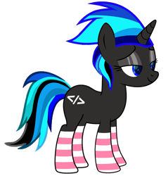 Size: 2268x2376 | Tagged: safe, artist:emperor-anri, artist:nooneknown_pl, derpibooru exclusive, imported from derpibooru, oc, oc only, oc:source code, unicorn, base used, clothes, female, horn, lidded eyes, mare, simple background, socks, solo, striped socks, transparent background, unicorn oc