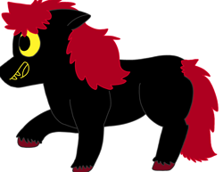 Size: 3300x2550 | Tagged: artist needed, safe, imported from derpibooru, oc, oc only, oc:fang, demon, demon pony, earth pony, original species, pony, 1000 hours in ms paint, black fur, colored hooves, floppy ears, raised hoof, red and black oc, red mane, simple background, solo, white background