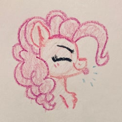 Size: 1931x1931 | Tagged: safe, artist:pink-pone, imported from derpibooru, pinkie pie, earth pony, pony, :p, bust, crayon drawing, portrait, raspberry, solo, tongue out, traditional art