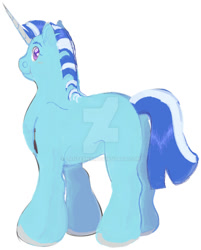 Size: 900x1119 | Tagged: safe, artist:lanternik, imported from derpibooru, oc, oc only, pony, unicorn, deviantart watermark, horn, obtrusive watermark, simple background, smiling, solo, unicorn oc, watermark, white background