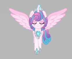 Size: 436x360 | Tagged: safe, artist:duchesspheonixglow, imported from derpibooru, princess flurry heart, alicorn, pony, eyes closed, female, gray background, hoof shoes, jewelry, makeup, mare, older, older flurry heart, peytral, princess shoes, simple background, smiling, solo, spread wings, tiara, wings