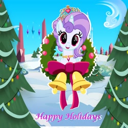 Size: 5000x5000 | Tagged: safe, artist:duchesspheonixglow, imported from derpibooru, oc, oc only, pony, unicorn, bust, christmas, christmas tree, christmas wreath, female, happy holidays, holiday, horn, jewelry, mare, necklace, solo, tiara, tree, unicorn oc, wreath