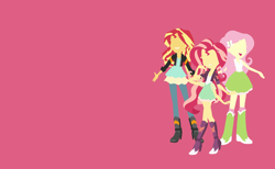 Size: 1324x814 | Tagged: safe, artist:goupix-flocon, artist:prettycelestia, imported from twibooru, fluttershy, sunset shimmer, oc, oc:firefly farah, boots, bracelet, clothes, fusion, high heel boots, image, jacket, jewelry, long hair, multiple angles, png, shoes