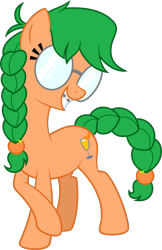 Size: 804x1244 | Tagged: safe, artist:niggerfaggot, imported from twibooru, oc, oc only, oc:morning mimosa, earth pony, pony, braces, female, glasses, image, mare, png, raised hoof, simple background, snowpity inc., solo, transparent background