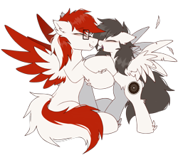 Size: 2000x1800 | Tagged: safe, artist:coarfdraw, derpibooru exclusive, imported from derpibooru, oc, oc:driftbeat, oc:jet blast, pegasus, derpibooru community collaboration, 2023 community collab, blushing, cute, ear fluff, eyes closed, feather, female, floppy ears, glasses, happy, hoof fluff, jet engine, male, mare, open mouth, photo, raised hoof, red mane, shipping, spread wings, stallion, straight, white coat, wingboner, wings