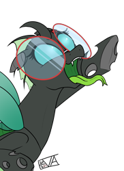 Size: 4000x5500 | Tagged: safe, artist:evan555alpha, imported from ponybooru, oc, oc only, oc:yvette (evan555alpha), changeling, insect, ladybug, broach, cadance laughs at your misery, changeling oc, chrysalis laughs at your misery, colored, colored sketch, dorsal fin, elytra, evan's daily buggo ii, exploitable meme, fangs, female, floppy ears, forked tongue, glasses, laughing, like mother like daughter, long tongue, looking up, meme, obligatory pony, open mouth, open smile, pointing, raised hoof, raised leg, round glasses, signature, simple background, sketch, smiling, solo, spread wings, tongue out, transparent background, underhoof, white background, wide eyes, wings