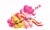 Size: 1048x634 | Tagged: safe, artist:cassettepunk, imported from ponybooru, pinkie pie, sunset shimmer, earth pony, pony, unicorn, eyes closed, female, heart, lesbian, onomatopoeia, prone, shipping, sound effects, sunsetpie, zzz