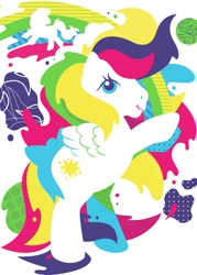 Size: 857x1200 | Tagged: safe, imported from derpibooru, pegasus, pony, abstract, bow, g1, official, paint splatter, rearing, retro, silhouette, starshine (g1), tail, tail bow