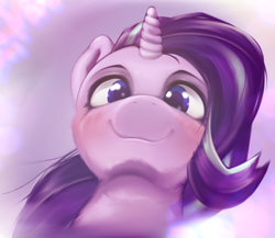 Size: 1918x1668 | Tagged: safe, artist:kurogewapony, imported from derpibooru, starlight glimmer, alicorn, pony, abstract background, blushing, female, looking at you, looking down, looking down at you, low angle, mare, smiling, smiling at you, solo