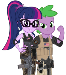 Size: 1807x2048 | Tagged: safe, artist:edy_january, artist:georgegarza01, edit, imported from derpibooru, vector edit, sci-twi, spike, twilight sparkle, human, equestria girls, equestria girls series, american flag, armor, assault rifle, body armor, brother and sister, call of duty, call of duty: modern warfare 2, camouflage, clothes, equipment, female, geode of telekinesis, glock 17, gun, handgun, human spike, humanized, ibispaint x, link, link in description, logo, looking at you, m1911, magical geodes, male, marine, marines, military, military uniform, pistol, rifle, siblings, simple background, soldier, soldiers, special forces, submachinegun, tactical squad, transparent background, uniform, united states, usmc, vector, vector used, weapon