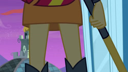 Size: 3072x1727 | Tagged: safe, imported from derpibooru, screencap, sunset shimmer, human, equestria girls, equestria girls (movie), boots, canterlot high, clothes, female, hammer, legs, night, out of context, pictures of legs, shoes, skirt, solo, statue, you know for kids