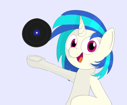 Size: 1700x1400 | Tagged: safe, artist:kanw, derpibooru exclusive, imported from derpibooru, dj pon-3, vinyl scratch, pony, unicorn, gray background, happy, missing accessory, pointing, simple background, solo, vinyl
