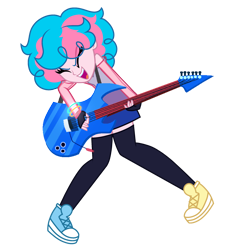 Size: 1880x2030 | Tagged: safe, artist:skyfallfrost, imported from derpibooru, oc, oc:candy sticks, human, equestria girls, clothes, electric guitar, guitar, miniskirt, musical instrument, simple background, skirt, socks, solo, thigh highs, thigh socks, transparent background