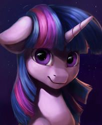 Size: 1200x1473 | Tagged: safe, artist:camyllea, imported from derpibooru, twilight sparkle, pony, bust, eye reflection, female, lacrimal caruncle, mare, portrait, reflection, solo, starry background, stars