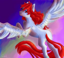 Size: 3080x2792 | Tagged: safe, artist:twivela, imported from derpibooru, oc, oc only, pegasus, pony, butt, female, flying, looking at you, looking back, looking back at you, mare, pegasus oc, plot, slim, smiling, smiling at you, solo, sunset, thin, wings