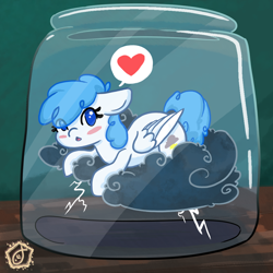 Size: 1000x1000 | Tagged: safe, artist:swishyfishy4308, imported from derpibooru, lightning bolt, white lightning, pegasus, pony, background character, background pony, eye clipping through hair, female, folded wings, mare, pony in a bottle, solo, stormcloud, wings