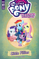 Size: 2063x3131 | Tagged: safe, idw, imported from derpibooru, fluttershy, rainbow dash, rarity, twilight sparkle, alicorn, pegasus, unicorn, clothes, comic cover, dress, holding hooves, little women, my little pony classics reimagined: little fillies, official, official comic, twilight sparkle (alicorn)