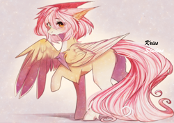 Size: 4948x3507 | Tagged: safe, artist:krissstudios, imported from derpibooru, oc, pegasus, pony, female, heterochromia, mare, pegasus oc, raised hoof, solo