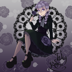 Size: 4500x4500 | Tagged: safe, artist:clockworkqueer, imported from derpibooru, inky rose, human, boots, clothes, dress, eyeshadow, female, flower, goth, humanized, makeup, nail polish, rose, shoes, solo