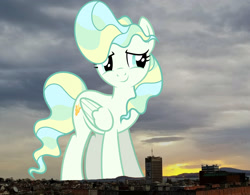 Size: 1600x1245 | Tagged: safe, artist:dashiesparkle, imported from derpibooru, vapor trail, pegasus, pony, bulgaria, burgas, female, folded wings, giant pegasus, giant pony, giantess, highrise ponies, irl, looking at you, macro, mare, mega giant, photo, ponies in real life, smiling, solo, wings