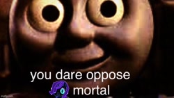 Size: 800x450 | Tagged: safe, artist:cmara, artist:taionafan369, editor:thomas me irl, oc, oc:nyx, alicorn, pony, base used, duo, imgflip, meme, thomas the tank engine, you dare oppose me mortal