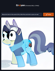 Size: 1536x1994 | Tagged: safe, imported from derpibooru, earth pony, pony, bluey, bluey heeler, craiyon, crossover, fusion, machine learning generated, simple background, solo, wat, what has science done, white background