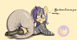 Size: 2682x1386 | Tagged: safe, artist:cuddleshy, imported from derpibooru, oc, oc:cuddleshy, earth pony, pony, choker, clothes, cute, diaper, diaper fetish, diapered, earth pony oc, female, fetish, glasses, goth, mare, non-baby in diaper, poofy diaper, socks, spiked choker, thigh highs