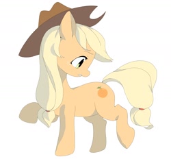Size: 1730x1604 | Tagged: safe, artist:cheesesauce_45, imported from derpibooru, applejack, earth pony, pony, alternate cutie mark, female, fruit heresy, looking back, mare, orangejack, simple background, solo, standing on two hooves, white background
