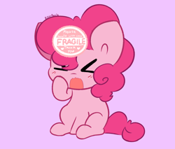Size: 4768x4053 | Tagged: safe, artist:kittyrosie, imported from derpibooru, pinkie pie, earth pony, pony, ><, blushing, cute, diapinkes, eyes closed, female, fragile, mare, open mouth, pink background, simple background, sitting, solo, sticker