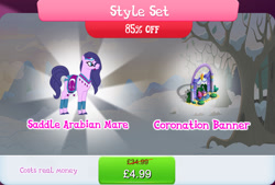 Size: 1267x856 | Tagged: safe, imported from derpibooru, amira, saddle arabian, book, bridle, bundle, bush, cloven hooves, costs real money, english, female, gameloft, mare, mobile game, my little pony: magic princess, numbers, official, quill, saddle blanket, sale, solo, solo focus, tack, text