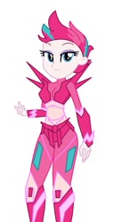 Size: 649x1279 | Tagged: safe, artist:robertsonskywa1, imported from derpibooru, zipp storm, human, equestria girls, arcee, breasts, clothes, equestria girls-ified, female, g5, g5 to equestria girls, generation leap, gloves, liza koshy, motorcross, peace sign, simple background, slim, solo, thin, transformers, transformers rise of the beasts, voice actor joke, white background
