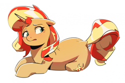 Size: 2349x1568 | Tagged: safe, artist:applephil, imported from derpibooru, sunset shimmer, pony, unicorn, female, lying down, mare, simple background, solo, white background