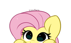 Size: 4832x2948 | Tagged: safe, artist:kittyrosie, imported from derpibooru, fluttershy, pegasus, pony, blushing, cute, female, looking up, mare, peeking, shyabetes, signature, simple background, smiling, solo, transparent background