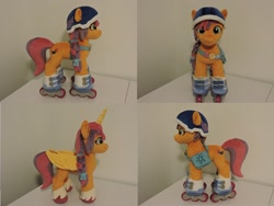 Size: 1597x1199 | Tagged: safe, artist:little-broy-peep, imported from derpibooru, sunny starscout, alicorn, earth pony, pony, female, g5, helmet, irl, mare, photo, plushie, race swap, roller skates, skates, solo, sunnycorn