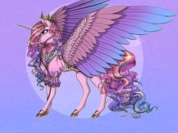 Size: 2732x2048 | Tagged: safe, artist:emilychristman, imported from derpibooru, princess cadance, alicorn, pony, clothes, colored wings, dress, multicolored wings, solo, spread wings, wings