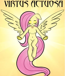 Size: 864x1008 | Tagged: safe, artist:cutiecarbon, edit, edited screencap, imported from derpibooru, screencap, fluttershy, pegasus, pony, semi-anthro, angel, belly, belly button, divine, eyeshadow, latin, long tail, makeup, sketch, solo, spread wings, tail, underhoof, wings