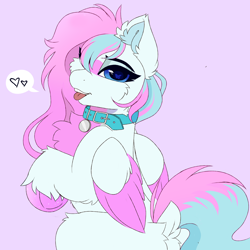 Size: 5000x5000 | Tagged: artist needed, source needed, safe, imported from derpibooru, oc, oc only, oc:dyn, pegasus, pony, blue eyes, blue tail, chest fluff, collar, colored hooves, colored wings, commission, dock, ear fluff, eyelashes, eyeshadow, facial markings, female, heart, heart eyes, long mane, looking at you, looking back, makeup, mare, multicolored hair, multicolored mane, multicolored wings, pegasus oc, pink background, pink mane, pink tail, pink wings, simple background, solo, sparkles, speech bubble, tail, tongue out, wings, ych result