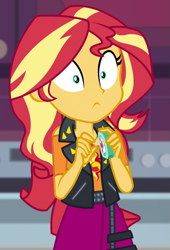 Size: 579x853 | Tagged: safe, imported from derpibooru, screencap, sunset shimmer, human, equestria girls, equestria girls series, holidays unwrapped, spoiler:eqg series (season 2), cropped, pinpoint eyes, saving pinkie's pie, solo